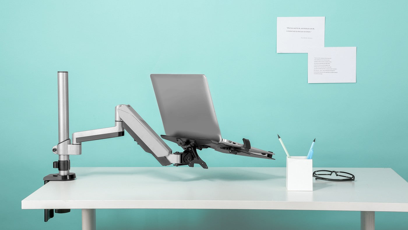 Increase comfort and productivity with this ergonomically designed articulating laptop arm!